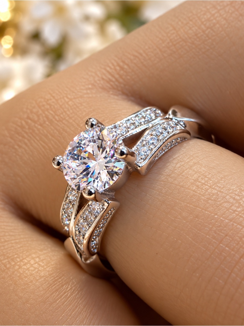 Beautiful Round Cut Stainless Steel AAA CZ Ring Women's 7
